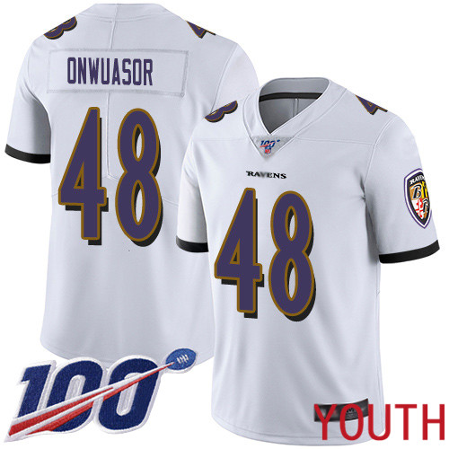 Baltimore Ravens Limited White Youth Patrick Onwuasor Road Jersey NFL Football #48 100th Season Vapor Untouchable->nfl t-shirts->Sports Accessory